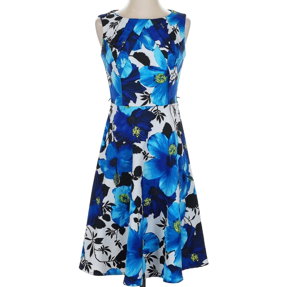 AB Studio Blue Hibiscus Midi Dress